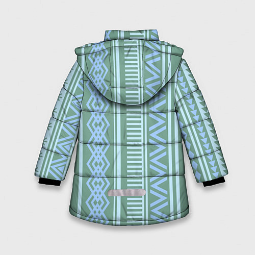 Зимняя куртка для девочки Зелёные и синие абстрактные узоры / 3D-Черный – фото 2