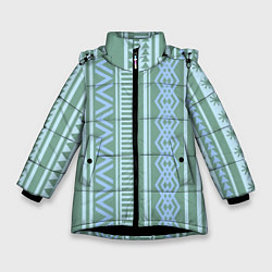 Зимняя куртка для девочки Зелёные и синие абстрактные узоры