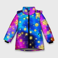 Куртка зимняя для девочки Снежинки и звезды - яркие цвета, цвет: 3D-светло-серый