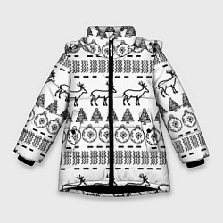 Зимняя куртка для девочки Черно-белый узор с оленями