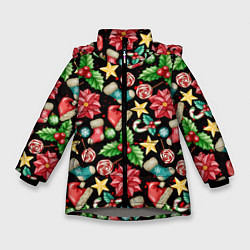 Куртка зимняя для девочки Зимний праздничный орнамент, цвет: 3D-светло-серый