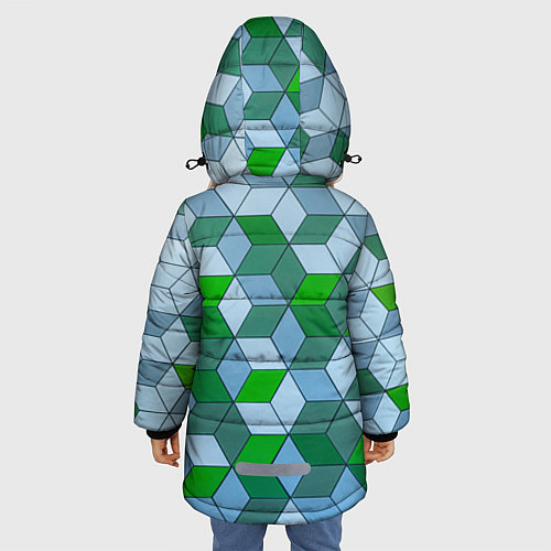 Зимняя куртка для девочки Зелёные и серые абстрактные кубы с оптической иллю / 3D-Красный – фото 4