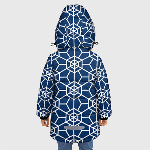 Зимняя куртка для девочки Синий узорчатый паттерн / 3D-Светло-серый – фото 4