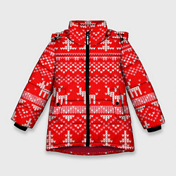 Зимняя куртка для девочки Рождественский красный свитер с оленями