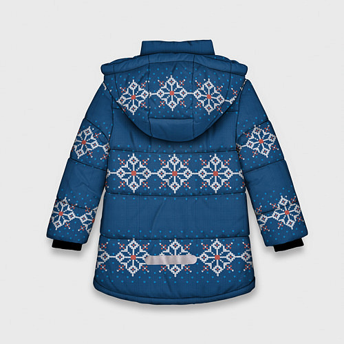 Зимняя куртка для девочки Вязанный синий классический стиль / 3D-Черный – фото 2