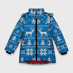 Зимняя куртка для девочки Рождественский синий свитер с оленями