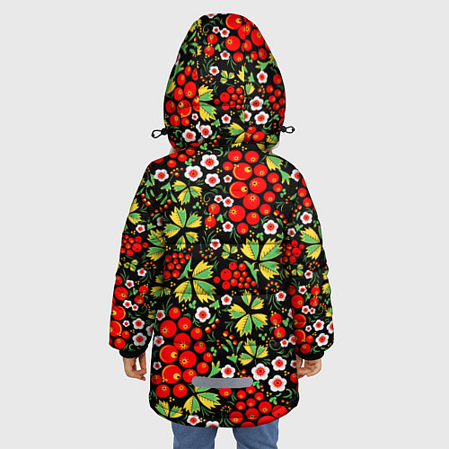 Зимняя куртка для девочки Русские узоры - цветы и ягоды / 3D-Красный – фото 4