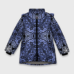 Куртка зимняя для девочки Ажурный модный кружевной синий узор, цвет: 3D-светло-серый