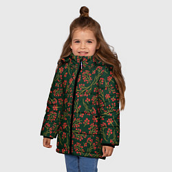 Куртка зимняя для девочки Красные ягоды на темно-зеленом фоне, цвет: 3D-черный — фото 2