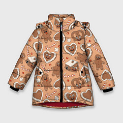 Зимняя куртка для девочки Новогодний паттерн с печеньем