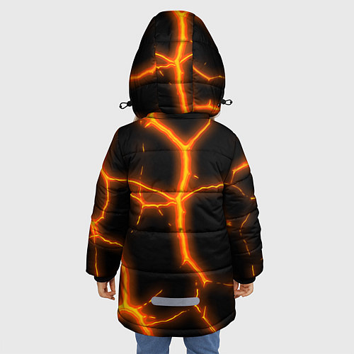 Зимняя куртка для девочки Оранжевые неоновые трещины / 3D-Светло-серый – фото 4