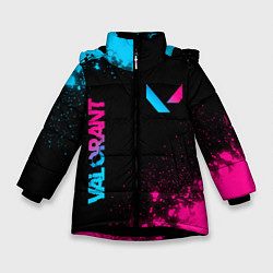 Зимняя куртка для девочки Valorant - neon gradient: надпись, символ