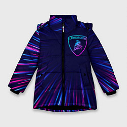 Куртка зимняя для девочки Lamborghini neon speed lines, цвет: 3D-черный