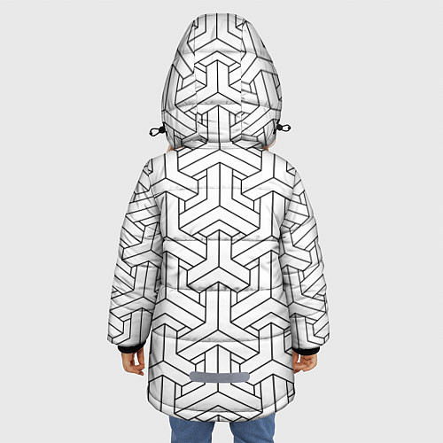Зимняя куртка для девочки Мозаичный чёрно-белый паттерн / 3D-Красный – фото 4