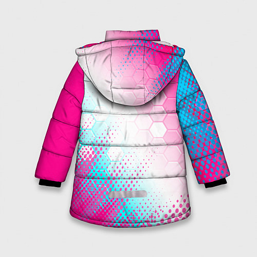 Зимняя куртка для девочки BMW neon gradient style: надпись, символ / 3D-Черный – фото 2