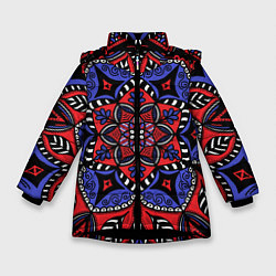 Куртка зимняя для девочки Мандала в цветах триколора, цвет: 3D-черный