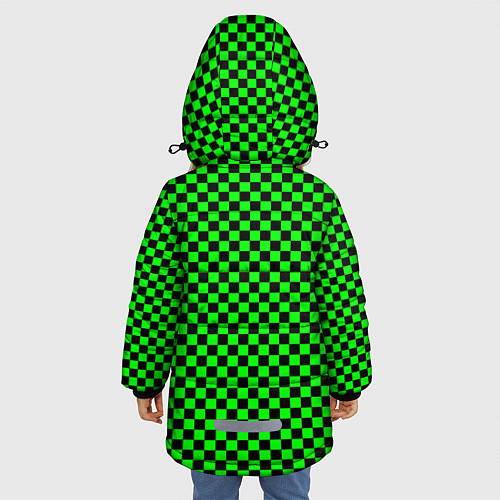 Зимняя куртка для девочки Зелёная шахматка - паттерн / 3D-Красный – фото 4