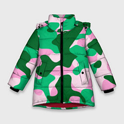 Куртка зимняя для девочки Абстрактные зелёно-розовые пятна, цвет: 3D-красный