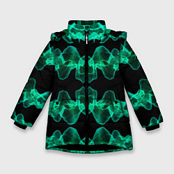 Куртка зимняя для девочки Зелёные абстрактные полосы фракталов, цвет: 3D-черный
