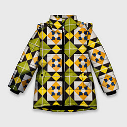 Куртка зимняя для девочки Геометрический золотистый паттерн, цвет: 3D-черный