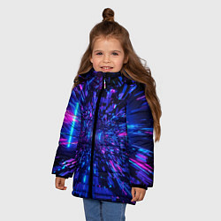 Куртка зимняя для девочки Киберпанк синий неоновый тоннель, цвет: 3D-красный — фото 2