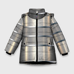 Куртка зимняя для девочки Металлические полосы - текстура алюминия, цвет: 3D-черный