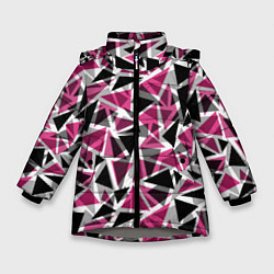 Куртка зимняя для девочки Геометрический абстрактный узор в вишнево серых и, цвет: 3D-светло-серый