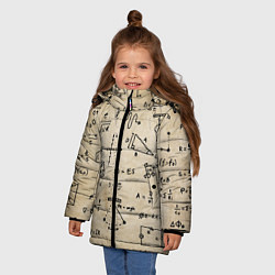 Куртка зимняя для девочки Научные формулы на старой бумаге, цвет: 3D-светло-серый — фото 2