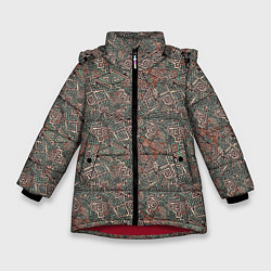 Куртка зимняя для девочки Этнический узор геометрия, цвет: 3D-красный