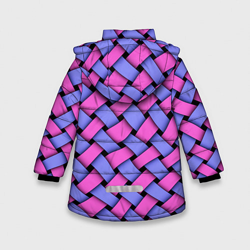 Зимняя куртка для девочки Фиолетово-сиреневая плетёнка - оптическая иллюзия / 3D-Черный – фото 2