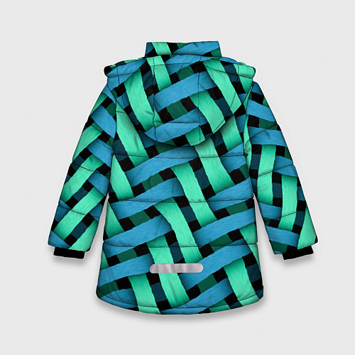 Зимняя куртка для девочки Сине-зелёная плетёнка - оптическая иллюзия / 3D-Черный – фото 2