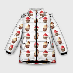 Куртка зимняя для девочки Новогодние кексики, паттерн, цвет: 3D-черный