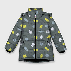 Куртка зимняя для девочки Лица и фигуры рисованные, цвет: 3D-черный