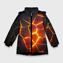 Куртка зимняя для девочки Огненные трещины, цвет: 3D-черный