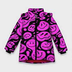 Куртка зимняя для девочки Кислотный розовый в смайликах, цвет: 3D-красный