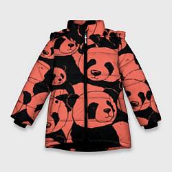 Куртка зимняя для девочки С красными пандами, цвет: 3D-черный