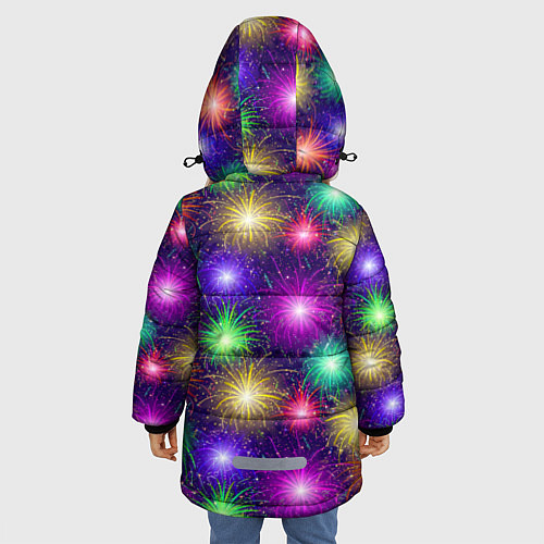 Зимняя куртка для девочки Праздничный салют - фейерверк / 3D-Красный – фото 4