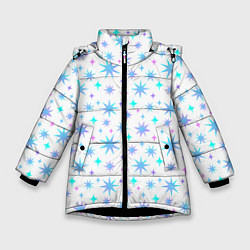 Куртка зимняя для девочки Разноцветные звезды на белом фоне, цвет: 3D-черный