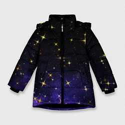 Куртка зимняя для девочки Сияющие звёзды вселенной, цвет: 3D-черный
