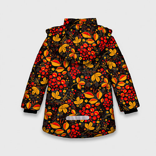 Зимняя куртка для девочки Красная рябина хохломой / 3D-Черный – фото 2