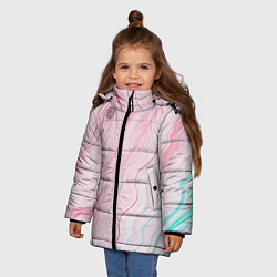 Куртка зимняя для девочки Розовые и голубые линии и краски, цвет: 3D-черный — фото 2