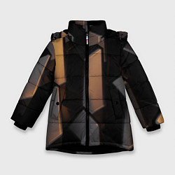 Куртка зимняя для девочки Абстрактные тёмные геометрические блоки, цвет: 3D-черный