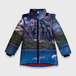 Куртка зимняя для девочки Горы и лес у озера, цвет: 3D-красный