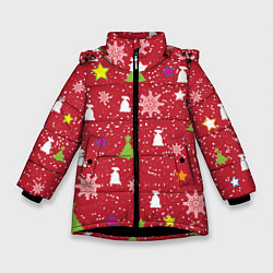 Куртка зимняя для девочки Red new year, цвет: 3D-черный