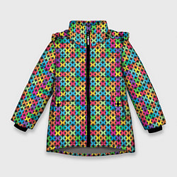 Куртка зимняя для девочки Яркие вязаные крестики, цвет: 3D-светло-серый