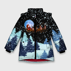 Зимняя куртка для девочки Санта на оленях в ночном небе