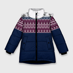 Зимняя куртка для девочки Скандинавский орнамент на синем, бордовом фоне