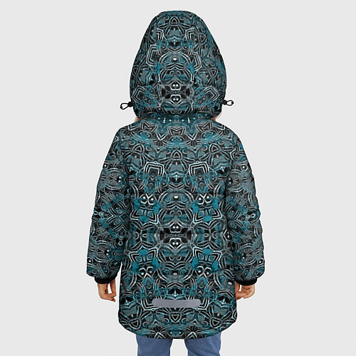 Зимняя куртка для девочки Синий , белый орнамент на черном / 3D-Черный – фото 4