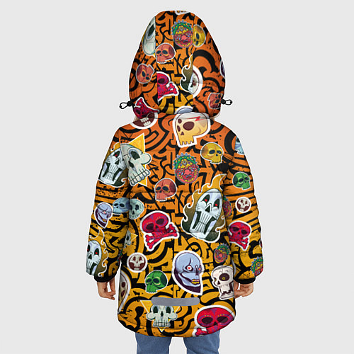 Зимняя куртка для девочки Черепа на фоне узорчика / 3D-Светло-серый – фото 4