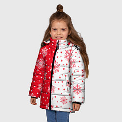Куртка зимняя для девочки Рождественские снежинки на красно-белом фоне, цвет: 3D-красный — фото 2